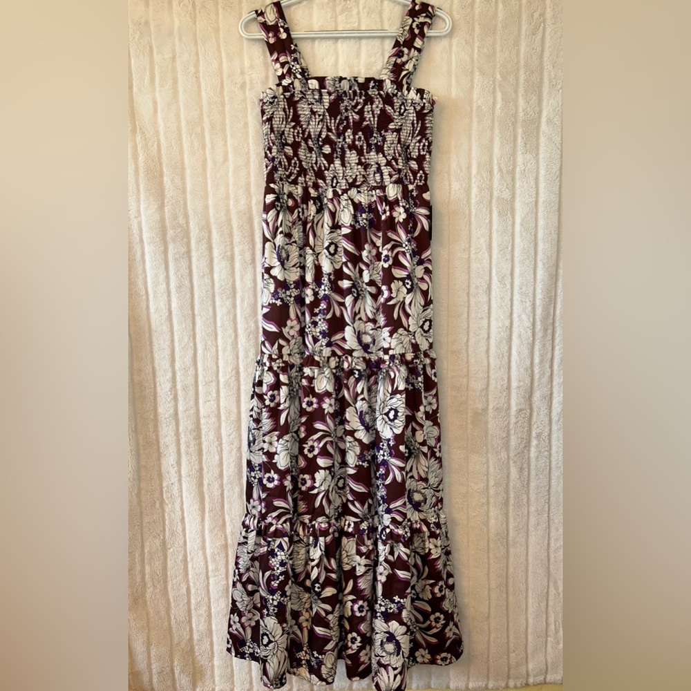 Express Floral Square Neck Smocked Tiered Maxi Dress